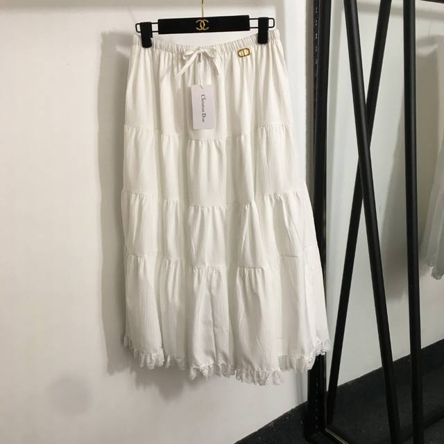 p180款号20251563 Dio*新款 气质减龄蕾丝花边高腰半裙，白色，黑色，军绿色，S-Xl，【M码；腰围68弹力，长81】