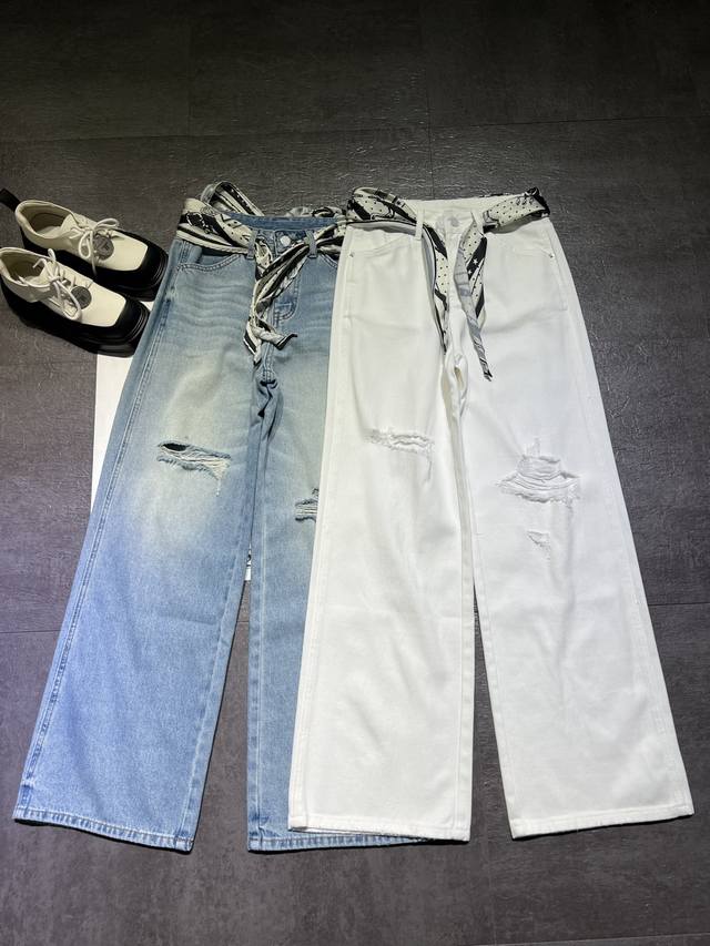 270爆款爱马仕丝巾牛仔裤出货，拆卸丝巾，多种穿法，关键是版型好，人手必备款，两色Sml