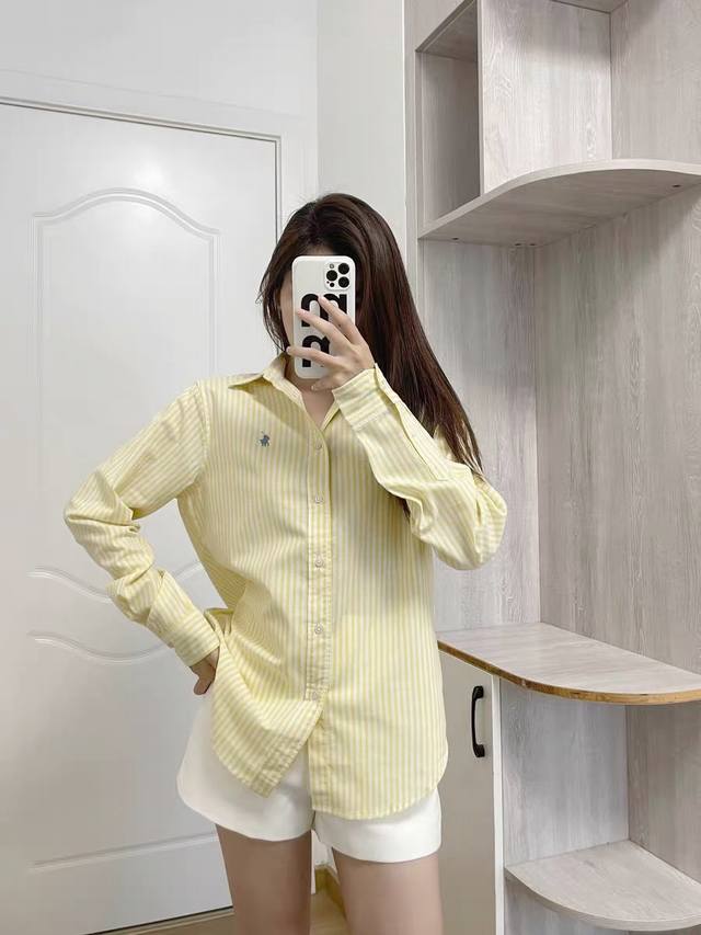 p260Ralph Lauren家！胸口刺绣小马图案翻领长袖条纹衬衫！两色！码数S/M/L，现货发！(M码胸围96衣长69)