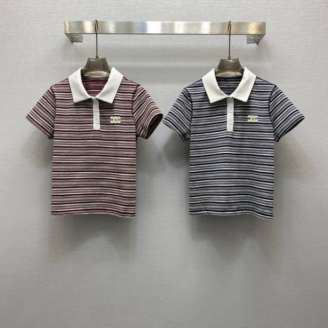 cc*25Ss 气质撞色翻领设计金属扣点缀Polo衬衣，高级面料，颜色:图片2色，面料：精纺条纹棉面料 Smlxl P200