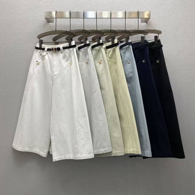 va*25Ss 气质高腰金属扣点缀8分阔腿裤，（配送腰带）高级面料，颜色:图片7色，面料：洗水棉面料 Smlxl P270