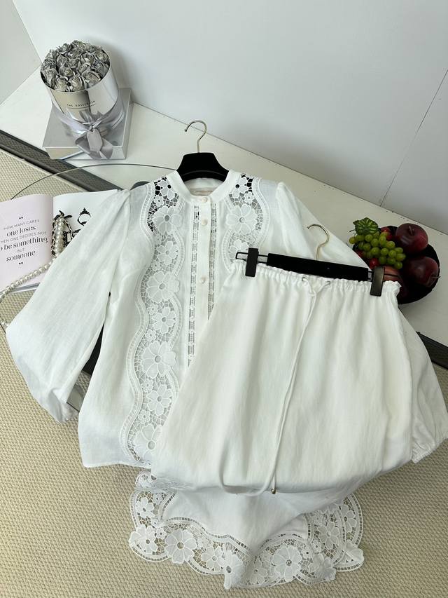 p550 /套 25Ss 超仙又贵气的亚麻拼接水溶花分体套装3 ●Size S M L ●