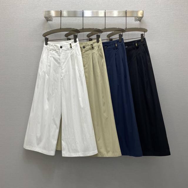 p290 Pra*25Ss 气质高腰金属扣点缀通勤款阔腿裤，高级面料，颜色:图片4色，面料：洗水棉面料 Smlxl