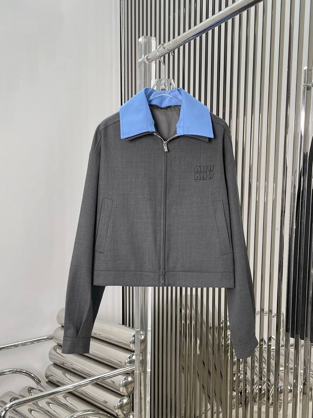 实拍图 最新Miu 25New 精纺羊毛蓝领拉链老干部外套 尺码：Sml P590