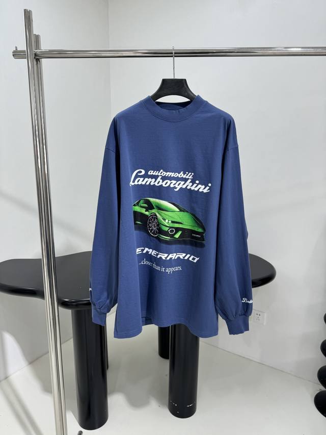 *25早春新品｜Automobili Lamborghini联名合作廓形长袖T恤 独家开发复古平纹针织 正面印有Automobili Lamborghini印花