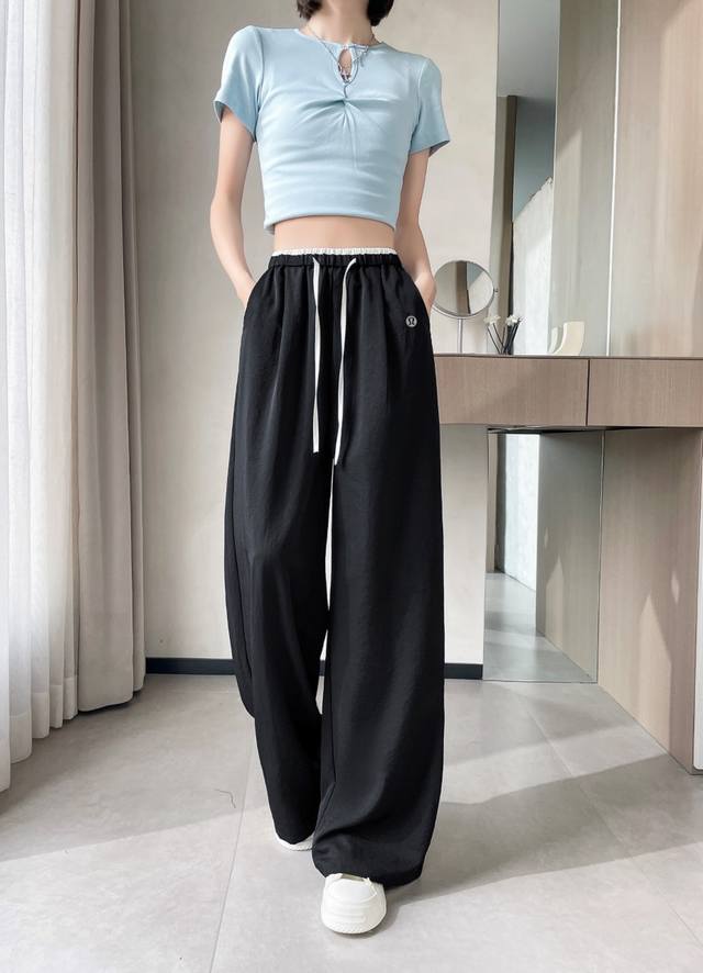 Lululemon 又出王炸！撞色冰丝阔腿裤直接焊在腿上！ 垂感拖地 + 立体剪裁，这波高温天显瘦小心机我给满分！ 黑科技冰感面料 0.1Cm 超薄冰丝纤维，接