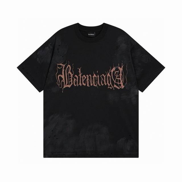Balenciaga 巴黎世家2025 Ss 最新梵文字母Logo手绘磨烂做旧短袖T恤 本市场No.1的质量 真正天花板品质 全部原版开发色系为黑蓝色 红色 注