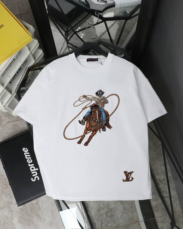 立体棉线刺绣 Louis Vuitton 路易威登Lv 25Ss西部牛仔重工全刺绣短袖T恤 Louis Vuitton，法国路威酩轩集团-Lvmh旗下品牌，著名
