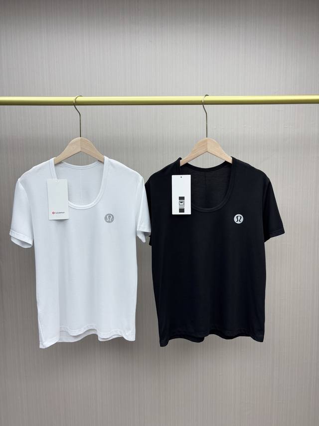 一包两件！顶尖高货，Lulu2025夏季新款纯正天丝大U鹅蛋领T恤！莱赛尔天丝+氨纶+锦纶，不是仿天丝面料，面料实打实，宝子们放心入！ 贸易公司订单，走外贸的货