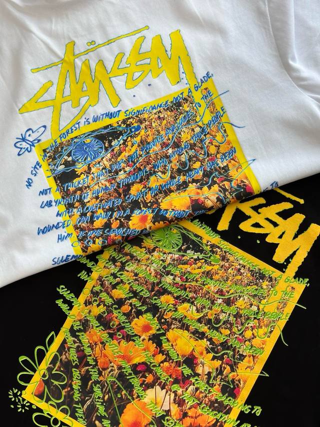 顶级版本 Stussy斯图西Super Bloom Ss25蝴蝶花卉涂鸦印花 西海岸情侣宽松短袖T恤 #高街鼻祖 Stussy斯图西，起源于美国南加州冲浪圣地，