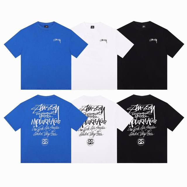 顶级版本 Stussy斯图西 Ss25新款 新巡游三色后背涂鸦字母Logo印花 西海岸情侣宽松短袖T恤 #高街鼻祖 Stussy斯图西，起源于美国南加州冲浪圣地