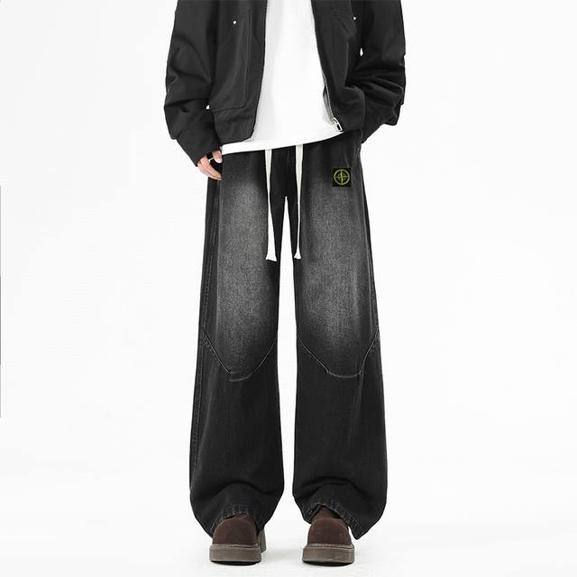 Stone Island 石头岛牛仔裤， 男女同款 海外限量款纯色工装牛仔裤，25Aw石头岛最新款，简约大方日常通勤首选，辨识度更高，宽松廓型 ，男女都可驾驭，