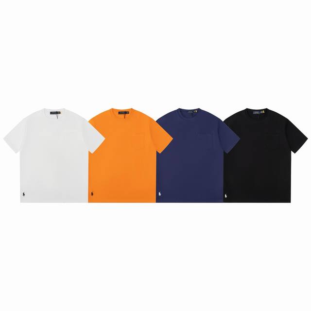 Ralph Lauren 拉夫劳伦25Ss新款口袋配下摆小马刺绣圆领短袖 颈部主标Logo有二维码标，可以扫码验证，并且细节熊标刺绣全部高密度，全部进口田岛机打