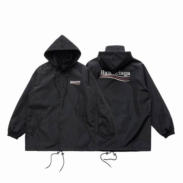 不下架放心推 顶级复刻版本 Balenciaga 巴黎世家Blcg经典款可乐冲海浪印花防水防风冲锋衣外套 款号：631B777 面料: 定制防水防风面料，帽子可