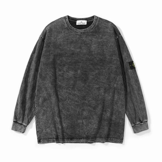 Stone Island石头岛经典款徽章水洗长袖T恤 原版宽松版型 甄选260克32支紧密纺双纱纯棉面料 质感厚实 透气性良好 性质贴标 同缸定染特种加粗32支