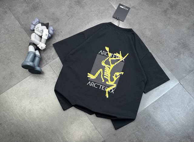 潮牌Arcteryx 始祖鸟两色夏季网格纹棋盘格大Logo印花短袖！纯棉男女同款T恤上衣 前胸印花Logo字母，后幅印花始祖鸟Logo！胸前以及后背不开裂不脱胶
