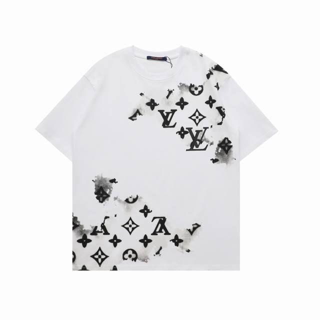 顶级复刻版本 Louis Vuitton Lv路易威登泼墨印花休闲圆领短袖T恤 款号：3326 面料: 280克重磅纯棉，随意对比 全套新款路易威登辅料 男女同