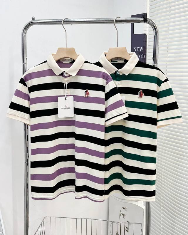 Moncler 蒙口剪刀标夏季新款男装条纹间色休闲短袖T恤宽松透气上衣Polo衫 Du邦凉感黑科技！進口索罗纳！32S双珠地！看似简单的一款基础Polo，其实它