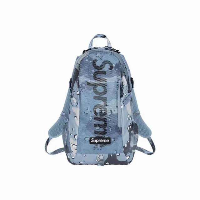 Supreme Backpack Logo20Th开季 网面网格迷彩双肩背包 Supreme Sup 蜂窝网状双肩包书包背包 旅行包行李包电脑包 杜邦纳米面料，