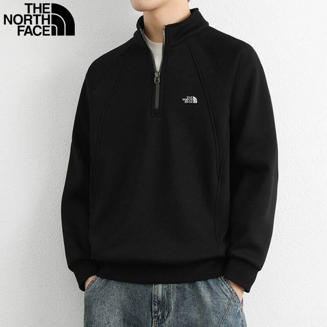 北面The North Face春季新款，男女同款半拉链立领高级感舒适亲肤超细卫衣。男士打底衫上衣，宽松版T恤！ 颜色:灰色，黑色，米白色 尺码:L-3Xl