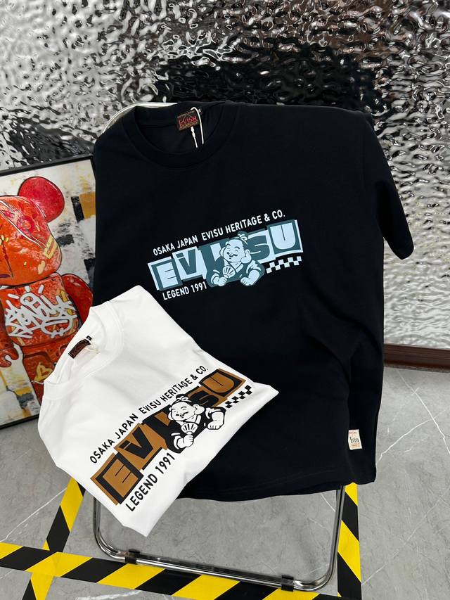 带Nfc芯片识别高版本 Evisu 福神2025夏季新款印花休闲宽松情侣款 短袖T恤Dt922 细节:版本一比一复刻，吊牌 领标 水洗 包装袋。水洗处有Nfc芯