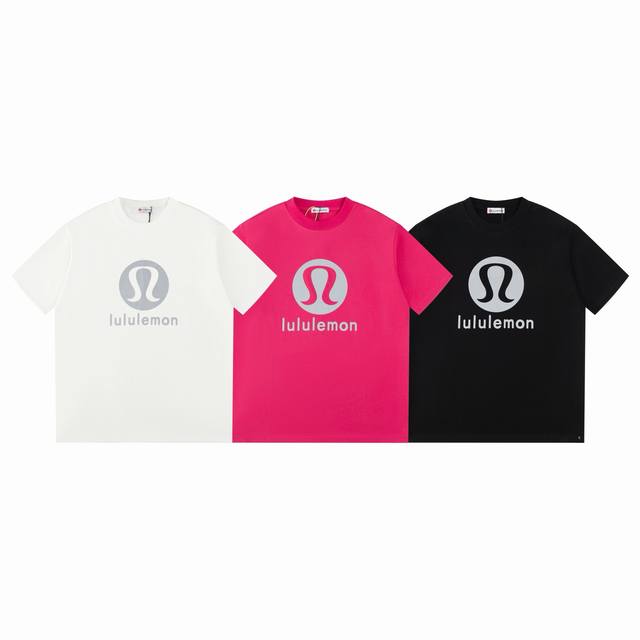 Lululemon 露露夏季新款圆领T恤经典3M反光大Logo短袖T恤男女同款T恤-顶级版本 采用280克高克重纯棉面料，舒适柔软，透气性强，主打高端 性价比，