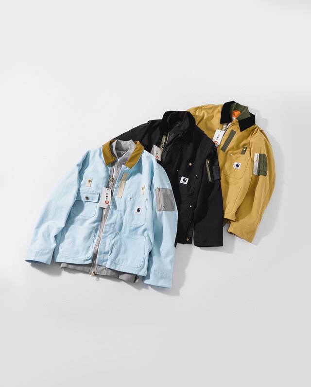 Sacai×Carhartt双层解构夹克 可上各类平台 外层420G重磅帆布面料面料 内里为高密尼龙面料 Car家经典密歇根版型以及经典空军外套解构 撞色 实物
