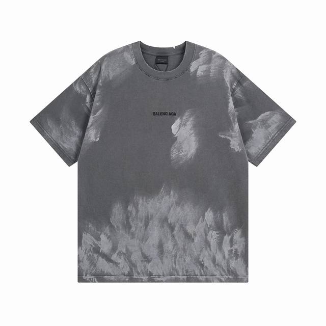 Balenciaga 巴黎世家2025 Ss 前后字母Logo刺绣手绘涂鸦洗水磨烂做旧短袖T恤 本市场No.1的质量 真正天花板品质 全部原版开发注意细节图 避