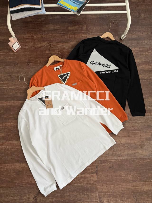 爆火的日系户外联名款！Gramicci X And Wander联名 重磅纯棉纯棉230克长袖打底衫！后背3Ｍ反光印花！精选优质纯棉，柔软亲肤，像云朵轻触肌肤，