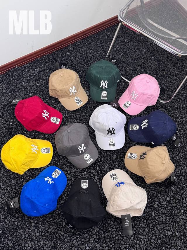 Mlb 洋基队大Ny刺绣棒球帽鸭舌帽 全品相 公司级 黑色 宝蓝 黄色 红色 卡其白字 墨绿 粉色 藏青 卡其黑字 米白蓝字 灰色 白色 帽围58可调节