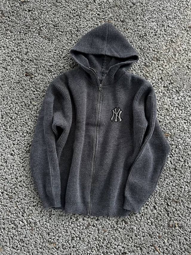 洋基队Mlb复古灰拉链高领毛衣连帽开衫 Cleanfit慵懒风休闲羊毛针织衫 480G日本进口面料德国进口机器缝制 Loog 采用刺绣 面料预缩工艺处理， 非常