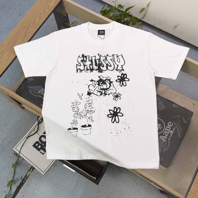 款号：Xbnb080 高版本 2025新款Stussy斯图西恶霸犬图案Logo字母印花休闲情侣宽松短袖T恤，经典永远不会过时、人手必备款，260G纯棉精梳棉不起