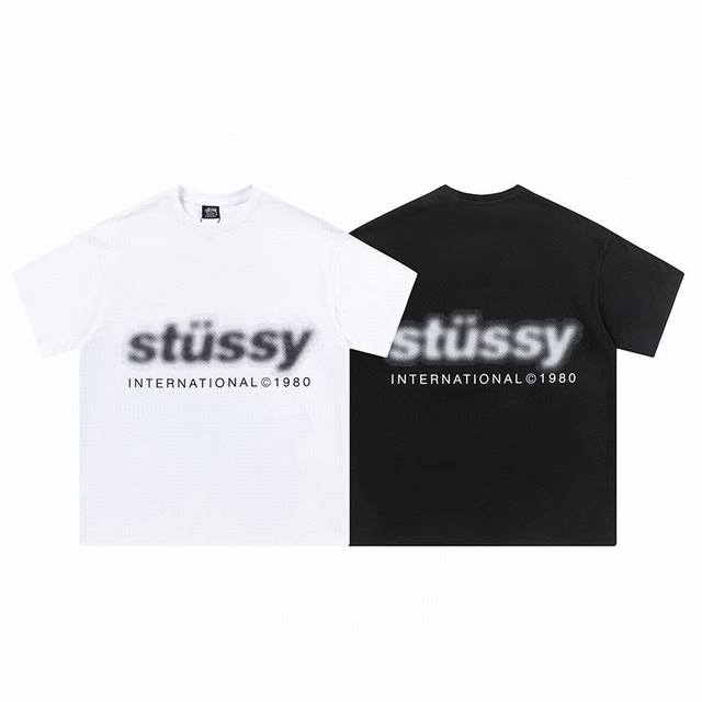Stussy 斯图西 25Ss 模糊Logo字母印花短袖T恤男女同款情侣短袖T袖-市场最高品质 经典永远不会过时、人手必备款，250G纯棉精梳棉不起球不起毛，上