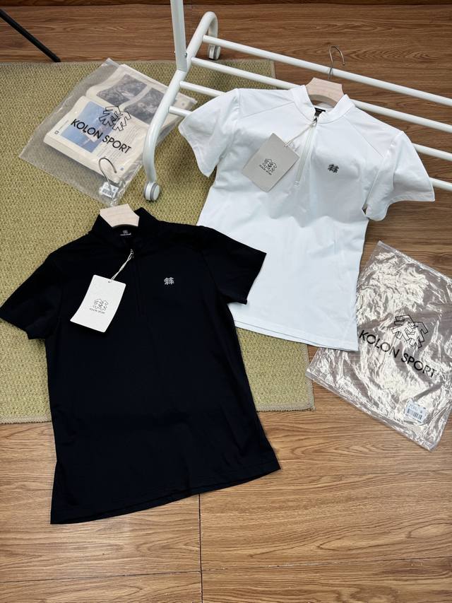 Kolon Sport可隆半拉链短袖女士吸湿体恤亲肤运动打底轻薄速干T恤 基础款半拉链短袖T恤，夏季户外运动大量排汗时依然能提供舒适的穿着体验大身采用亲肤的聚酯