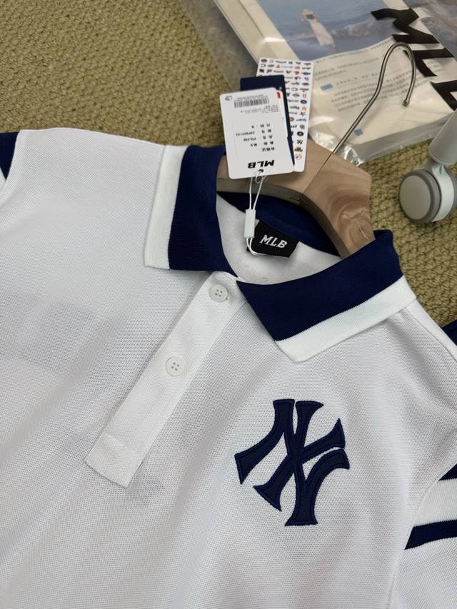 Mlb洋基队刺绣学院运动Polo衫T恤 刺绣标T恤休闲短袖潮25夏季新款 官网同步上线 原包装袋 螺纹均单独定制，细节在线。 面料采用40支细砂珠地网眼 透气吸