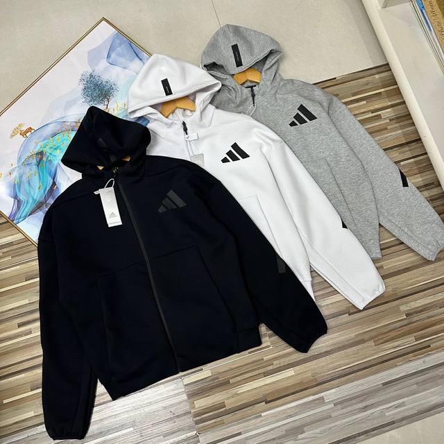 上新 单上衣 春夏秋季新款情侣款专柜男女同款女士阿迪开衫卫衣三条杠外套男士三条杠刺绣连帽外套潮流学院风女神男神青年 有大码男装 可配套装 海外版！阿迪达斯Adi