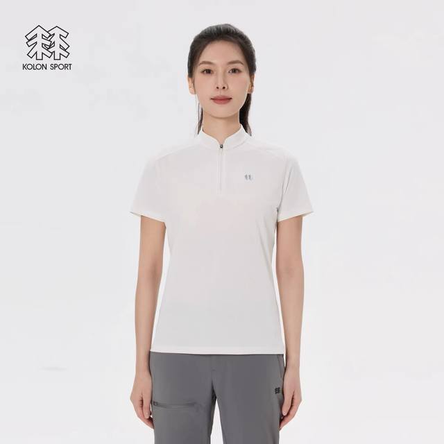 可隆Kolonsport半拉链女款运动速干短袖，女士夏季户外小立领半拉链～运动、登山、健身、日常通勤装，合身不紧身，宽松不松垮，纤秾合度，舒适不勒！恰如其分的科