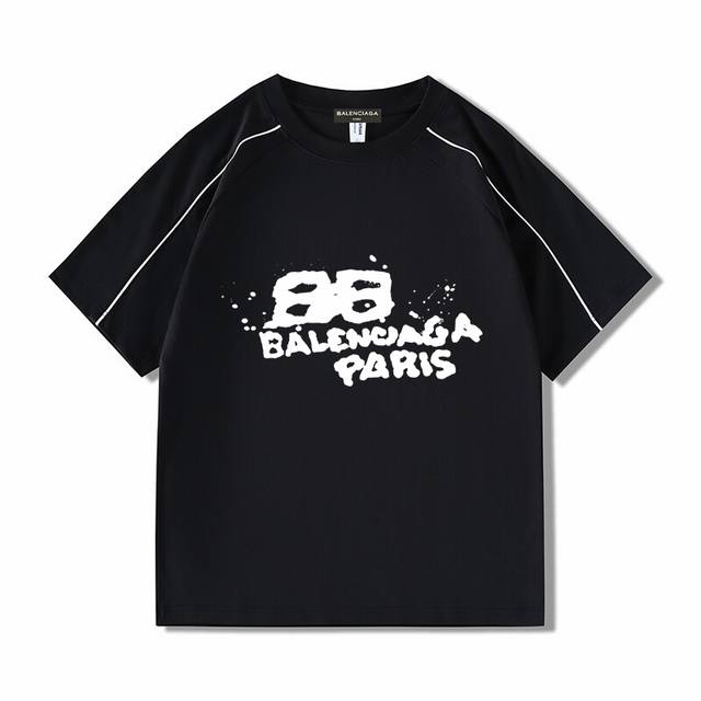 上新 爆款推荐 Balenciaga巴黎世家2025新款双B立体字印花短袖T恤 原版面料高版本高品质 网红明星同款 250G双重高温染色洗水 经典双B立体字体印