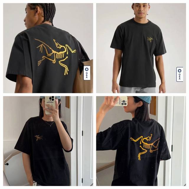 始祖鸟 Arc'teryx 24S 彩色渐变印花新款后背大鸟Logo宽松男女同款圆领纯棉短袖T恤 宽松版，330G全棉精梳棉 颜色：黑色 尺码M-L- Xl 胸