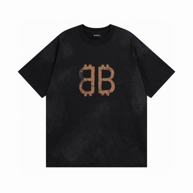 黑蓝色 Balenciaga 巴黎世家2025 Ss 最新泥染做旧手绘磨烂Bb短袖T恤 本市场No.1的质量 真正天花板品质 全部原版开发注意细节图 避免被盗图