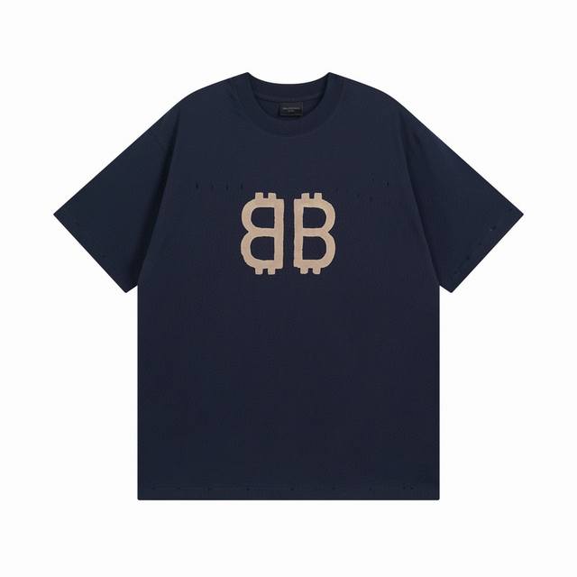 宝蓝色Balenciaga 巴黎世家2025 Ss 最新泥染做旧手绘磨烂Bb短袖T恤 本市场No.1的质量 真正天花板品质 全部原版开发注意细节图 避免被盗图商