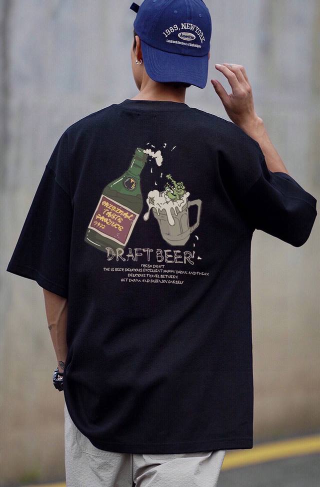 260G重磅纯棉 The North Face 北面 Tnf 涂鸦啤酒 美式复古 设计感 趣味休闲宽松 街头短袖T恤 男女同款 情侣款 面料工艺： 1.260G