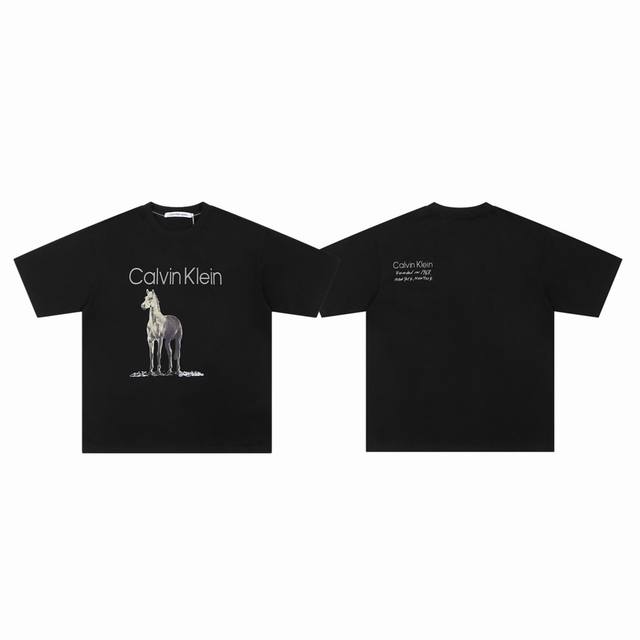 Calvin Klein Ck 经典大马印花字母Logo情侣圆领短袖 T恤-原版代购品质 Color：黑色 Size：S M L Xl Number ：2580