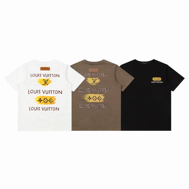 Louis Vuitton Lv 路易威登 25Ss 秀场限定黄色涂鸦字母印花三色情侣圆领短袖 T恤-顶级版本 Color：白色 黑色 咖色 Size：S M