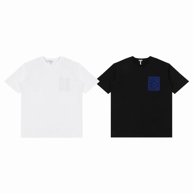 Loewe 罗意威 经典大刺绣Logo假口袋贴布情侣圆领短袖 T恤-顶级品质 Coler：黑色 白色 Size：Xs S M L Number：252155 采