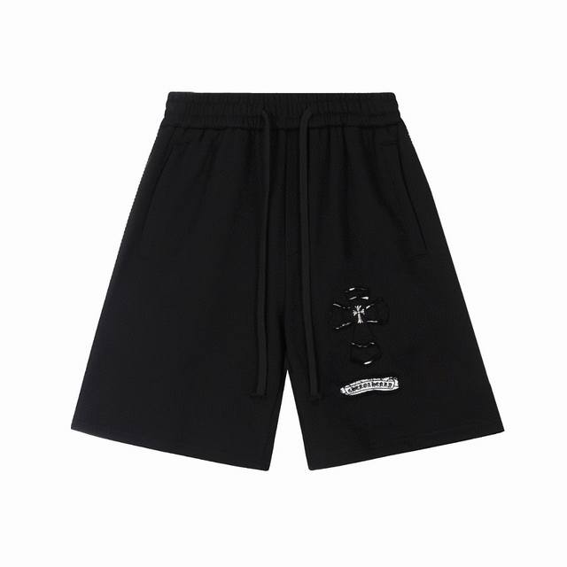 Chrome Hearts Ch 克罗心重工高克重刺绣贴布视觉错位金属十字架短裤 正确配置 市场最高版本 2025克罗心正品包装 原版开模 定制五金 辅料 实物