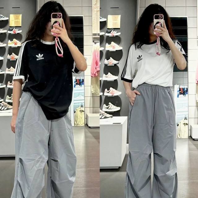 新款上新 Adidas2025年夏季新款情侣款三条杠织带条设计三叶草小三叶经典刺绣Logo短袖T恤！情侣款男女同款宽松版型！阿迪达斯三叶草男女透气短袖圆领休闲短