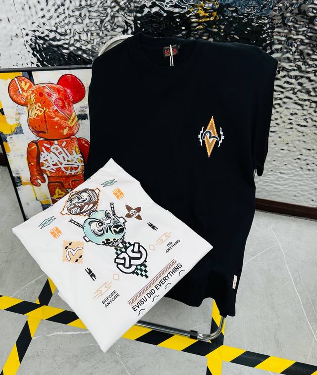 福神 带Nfc芯片识别高版本 Evisu 福神2025夏季新款印花休闲宽松情侣款 短袖T恤974 细节:版本一比一复刻，吊牌 领标 水洗 包装袋。水洗处有Nfc