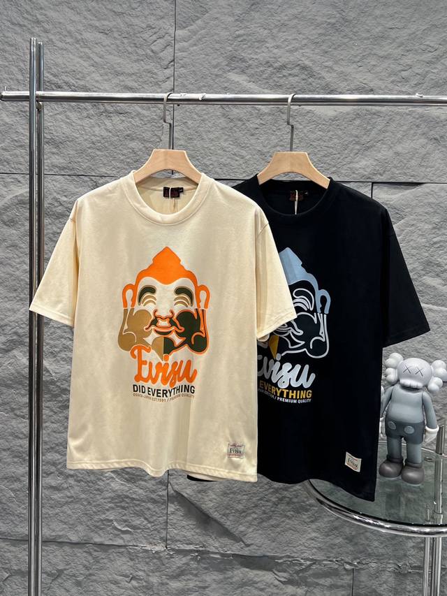 福神 带Nfc芯片识别高版本 Evisu 福神2025夏季新款印花休闲宽松情侣款 短袖T恤981 细节:版本一比一复刻，吊牌 领标 水洗 包装袋。水洗处有Nfc