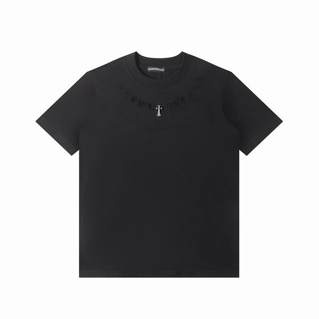 Chrome Hearts 克罗心胸前压花字母十字架烫钻满天星重工短袖T恤 280克纯棉双砂面料 所有面料均已提前做过缩水 品质第一 所见即所得 不会洗一次版型